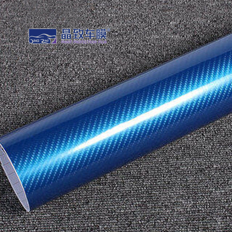 1.52x30M PET Vinil Film 3D Karbon Fiber Koyu Mavi Renk Gerdirilebilir